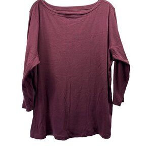 Chicos Women Top Size XL Solid Burgundy 100% Cotton Pullover 3/4 Sleeves Stretch